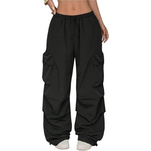 image:imageGORGLITTER Womens Parachute Baggy Hiking Wide Leg Track Cargo PantsSolid Black