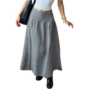 image:imageGORGLITTER Womens Plaid Maxi Skirt Gingham Drop Waist Y2k Fall SkirtsBlack