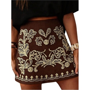 image:imageGORGLITTER Womens Western Concert Outfits Boho Embroidered A Line SkirtsBrown