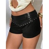 image:imageGORGLITTER Womens Y2k Leather Shorts Studded Low Rise Rave Micro ShortsBlack