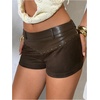 image:imageGORGLITTER Womens Y2k Leather Shorts Studded Low Rise Rave Micro ShortsBrown