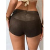 image:imageGORGLITTER Womens Y2k Leather Shorts Studded Low Rise Rave Micro ShortsBrown