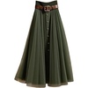 image:imageGORGLITTER Womens Pleated Mesh Flowy Fall Boho Business Casual Maxi SkirtsArmy Green
