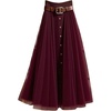 image:imageGORGLITTER Womens Pleated Mesh Flowy Fall Boho Business Casual Maxi SkirtsBurgundy