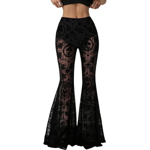 image:imageGORGLITTER Womens Lace Bell Bottom Pants Trousers Rave Gothic ClothesLace Black D