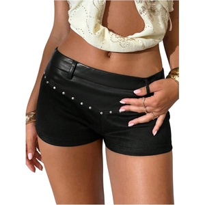 image:imageGORGLITTER Womens Y2k Leather Shorts Studded Low Rise Rave Micro ShortsBlack