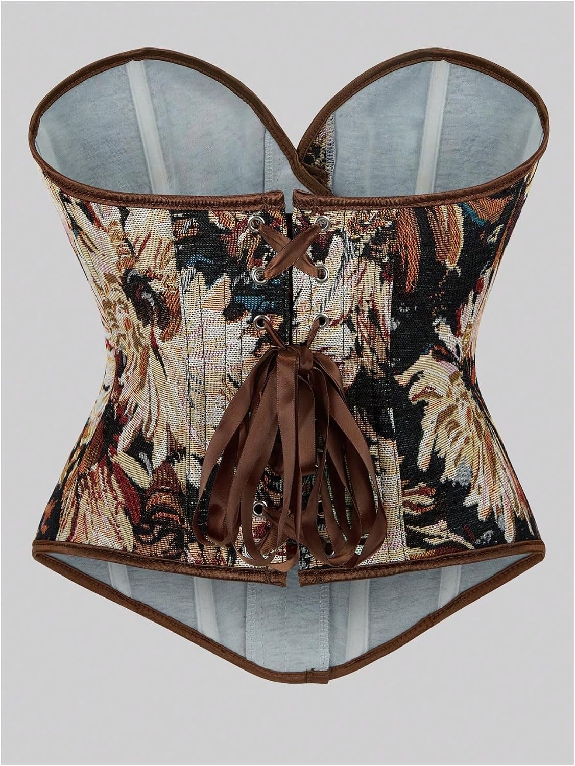 image:imageGORGLITTER Womens Vintage Bustier Corset Top Back LaceUp Strapless Shapewear Overbust Bandeau Tube TopKhaki
