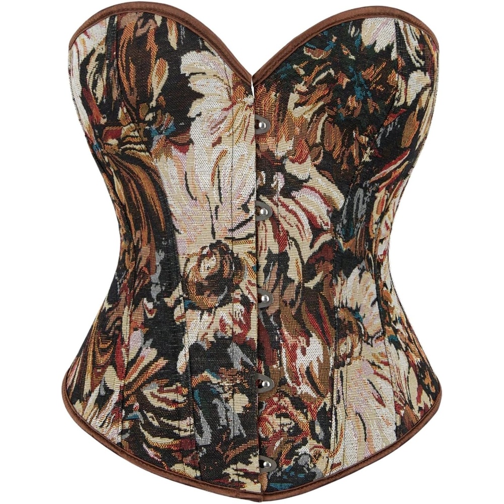 image:imageGORGLITTER Womens Vintage Bustier Corset Top Back LaceUp Strapless Shapewear Overbust Bandeau Tube TopKhaki