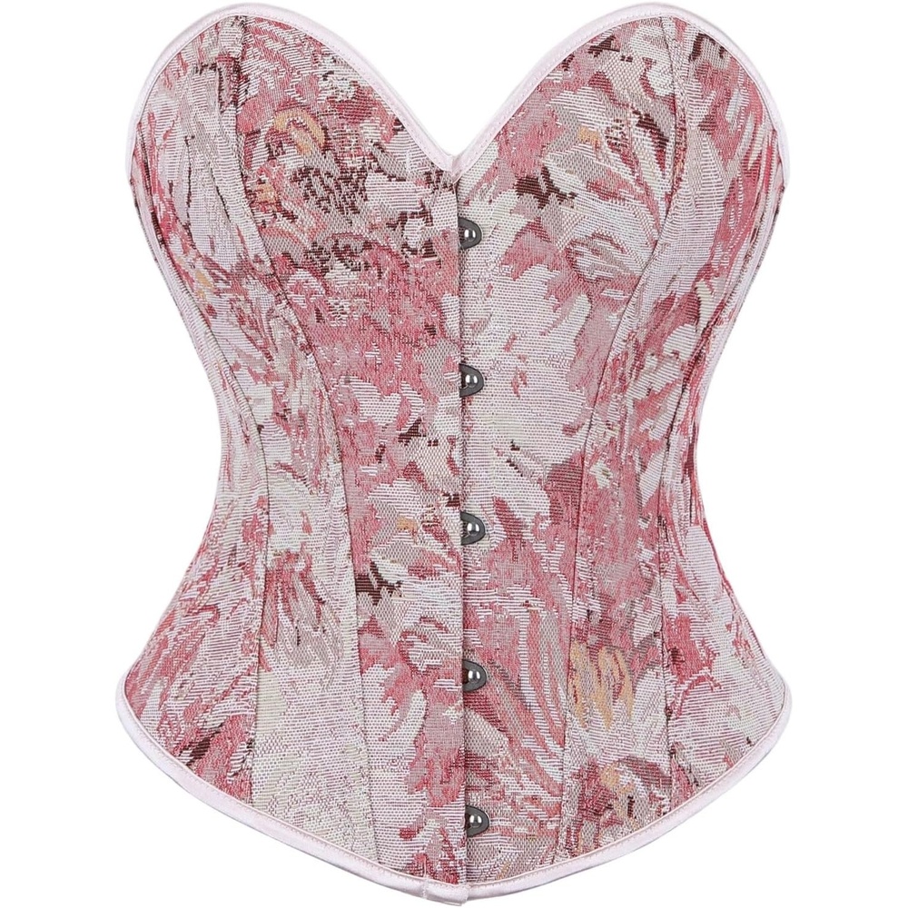 image:imageGORGLITTER Womens Vintage Bustier Corset Top Back LaceUp Strapless Shapewear Overbust Bandeau Tube TopPink