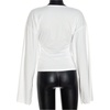 image:imageGORGLITTER Womens Bell Sleeve Cinched Waist Tops Y2k V Neck Sexy T ShirtsWhite