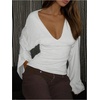 image:imageGORGLITTER Womens Bell Sleeve Cinched Waist Tops Y2k V Neck Sexy T ShirtsWhite
