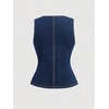 image:imageGORGLITTER Womens Button Down Denim Vest Sleeveless Tank Tops Fall DressyDark Wash