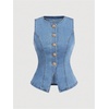 image:imageGORGLITTER Womens Button Down Denim Vest Sleeveless Tank Tops Fall DressyLight Wash