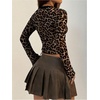 image:imageGORGLITTER Womens Cheetah Leopard Print Tie Front Fall Going Out Crop TopBrown