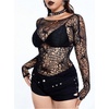 image:imageGORGLITTER Womens Fishnet Top Shirt Y2K Rave Goth Concert Long Sleeve TopsBlack