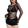image:imageGORGLITTER Womens Fishnet Top Shirt Y2K Rave Goth Concert Long Sleeve TopsBlack