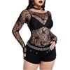 image:imageGORGLITTER Womens Fishnet Top Shirt Y2K Rave Goth Concert Long Sleeve TopsBlack