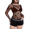 image:imageGORGLITTER Womens Fishnet Top Shirt Y2K Rave Goth Concert Long Sleeve TopsBrown