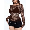 image:imageGORGLITTER Womens Fishnet Top Shirt Y2K Rave Goth Concert Long Sleeve TopsBrown