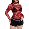 image:imageGORGLITTER Womens Fishnet Top Shirt Y2K Rave Goth Concert Long Sleeve TopsRed