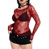 image:imageGORGLITTER Womens Fishnet Top Shirt Y2K Rave Goth Concert Long Sleeve TopsRed