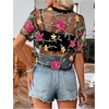 image:imageGORGLITTER Womens Floral Embroidered Sheer Going Out Concert Club Sexy TopBlack Florals