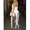 image:imageGORGLITTER Womens Fringe Flower Halter Tops Ruffle Tie Front Sleeveless Backless Top Concert Rodeo OutfitsWhite