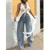 image:imageGORGLITTER Womens Fringe Flower Halter Tops Ruffle Tie Front Sleeveless Backless Top Concert Rodeo OutfitsWhite