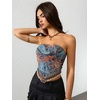 image:imageGORGLITTER Womens Fringe Paisley Print Strapless Asymmetrical Bandeau TopsBlue Sun