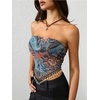 image:imageGORGLITTER Womens Fringe Paisley Print Strapless Asymmetrical Bandeau TopsBlue Sun