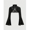 image:imageGORGLITTER Womens Lace Bell Long Sleeve Goth Tops Poncho Y2k Mock NeckLightweight Bolero Shrugs Cardigan for DressBlack
