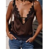 image:imageGORGLITTER Womens Lace Satin Silk V Neck Spaghetti Strap Cami TopBrown