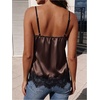 image:imageGORGLITTER Womens Lace Satin Silk V Neck Spaghetti Strap Cami TopBrown