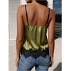 image:imageGORGLITTER Womens Lace Satin Silk V Neck Spaghetti Strap Cami TopOlive Green