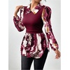 image:imageGORGLITTER Womens Long Sleeve Peplum Tops Blouse Button Down Fall ShirtsBurgundy Marble