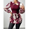 image:imageGORGLITTER Womens Long Sleeve Peplum Tops Blouse Button Down Fall ShirtsBurgundy Marble