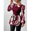 image:imageGORGLITTER Womens Long Sleeve Peplum Tops Blouse Button Down Fall ShirtsBurgundy Marble