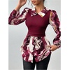 image:imageGORGLITTER Womens Long Sleeve Peplum Tops Blouse Button Down Fall ShirtsBurgundy Marble