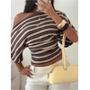 image:imageGORGLITTER Womens Off The Shoulder Top Cinched Waist Striped Going Out TopBrown and White