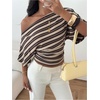 image:imageGORGLITTER Womens Off The Shoulder Top Cinched Waist Striped Going Out TopBrown and White