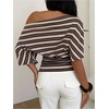 image:imageGORGLITTER Womens Off The Shoulder Top Cinched Waist Striped Going Out TopBrown and White