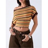 image:imageGORGLITTER Womens Off The Shoulder Top Cinched Waist Striped Going Out TopMulticolor