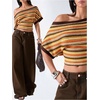image:imageGORGLITTER Womens Off The Shoulder Top Cinched Waist Striped Going Out TopMulticolor