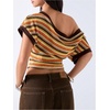 image:imageGORGLITTER Womens Off The Shoulder Top Cinched Waist Striped Going Out TopMulticolor