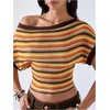 image:imageGORGLITTER Womens Off The Shoulder Top Cinched Waist Striped Going Out TopMulticolor