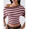 image:imageGORGLITTER Womens Off The Shoulder Top Cinched Waist Striped Going Out TopMulticolor Pink