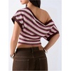 image:imageGORGLITTER Womens Off The Shoulder Top Cinched Waist Striped Going Out TopMulticolor Pink