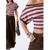 image:imageGORGLITTER Womens Off The Shoulder Top Cinched Waist Striped Going Out TopMulticolor Pink