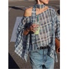 image:imageGORGLITTER Womens Plaid Poncho Top Shawl Scarf Sheer Long Sleeve BlousesBlue