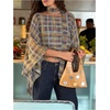 image:imageGORGLITTER Womens Plaid Poncho Top Shawl Scarf Sheer Long Sleeve BlousesDusty Blue